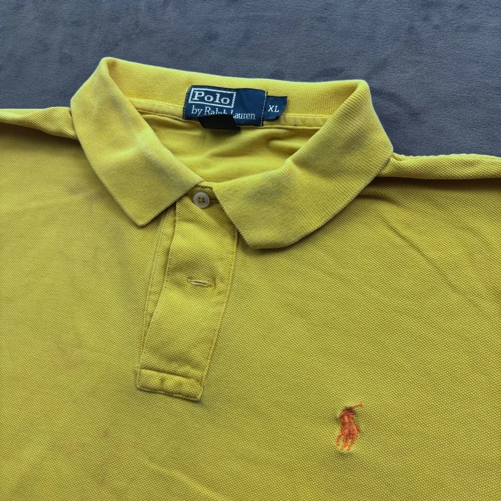 Polo Ralph Lauren Mens XL Yellow Short Sleeve Cotton Polo Shirt Orange Pony